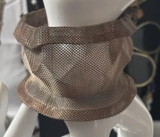 Vtg Victorian Revival Antique Mesh Rose Gold Crinkle Bangle Bracelet Wide Ruffle
