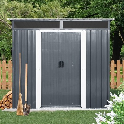 Outdoor Metal 6'x5' Garden Shed w/ Window & Transparent Plate for Storage Tools
