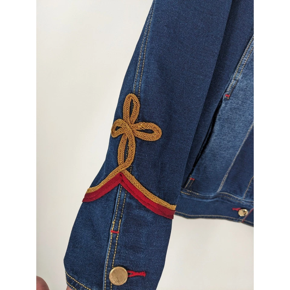 Chaqueta Zenergy by Chicos Mujer Grande Azul Bordado Denim Abrigo Militar Maduro Foto 3 de 4