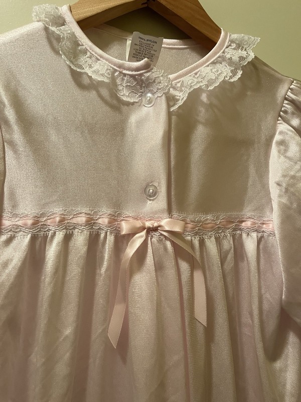 Set Vintage Girls Laura Dare Long Pink Nylon Robe And Nightgown USA Sz. 8