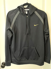 Nike Therma-Fit Women's Black 1/4 Zip Hoodie Jacket Size L Gold Swoosh