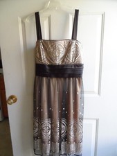 R M Richards Party/Cocktail Dress,W/Straps,Embellished Black/Tan/silver S14 NWOT