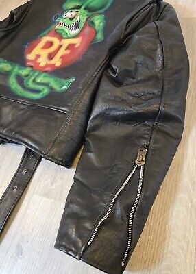 Vintage Leather Jacket Men's XL Black Rat Fink Motorcycle Vintage Leather Jacket Men's XL Black Rat Fink Motorcycle