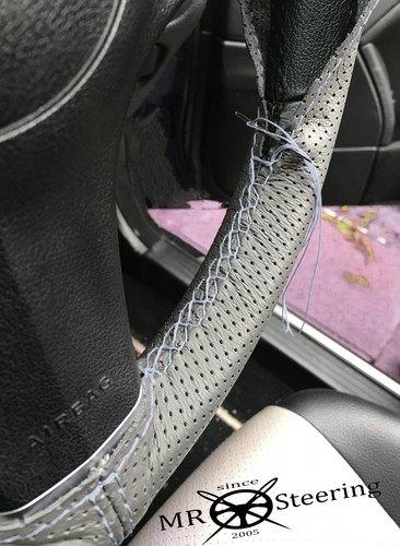 FOR VW TIGUAN 07-12 GREY PERFORATED LEATHER STEERING WHEEL COVER GREY DOUBLE STT - Picture 5 of 5