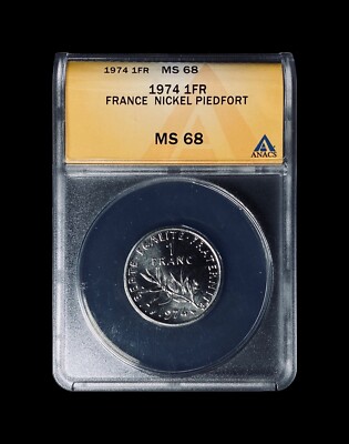 FRANCE. 1974, 1 Franc Piéfort - ANACS MS68 - Top Pop 🥇 RARE