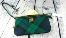 Dooney and Bourke Tartan Navy  Green Plaid Large Slim Wristlet NWT RETIRED