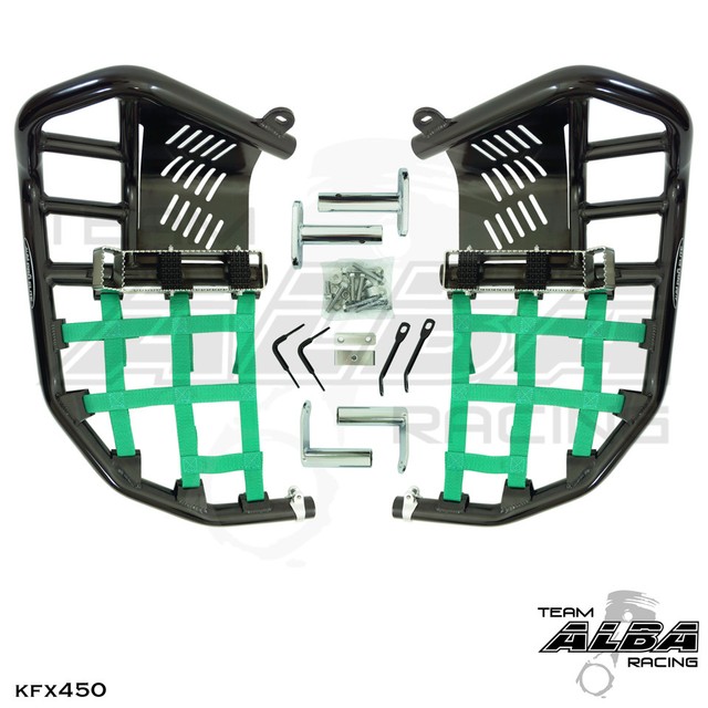 Kawasaki KFX 450 KFX450 Nerf Bars Pro Peg Heel Guard Alba Racing Black