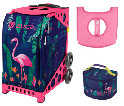Zuca Sport Bag - Flamingo with Lunchbox and Seat Cover (Pink Frames)