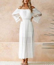 SALE Cute Charlie White Lace Off-Shoulder Maxi Dress MSRP $81 Romantic Hippie .