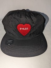 POLER Camp Vibes  Furry Heart Nylon Floppy Hat Snapback Black *New