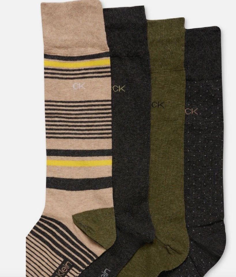 NUEVO CON ETIQUETAS Calvin Klein Hombre Paquete de 4 Calcetines de Vestir Crew en Marrón, Talla Única Foto 3 de 3