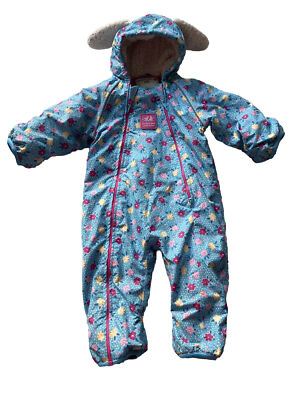 JoJo Maman Bebe Splish Splash Blue Floral Bunny 9-12 months Snowsuit  Waterproof UK