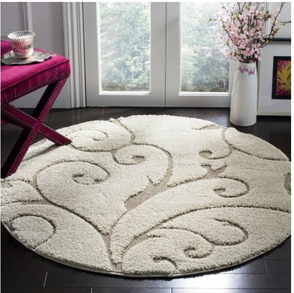 Safavieh Florida Shag Scroll 1.2 inch Thick Round Area Rug 5' x 5 