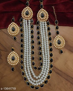 BLACK KUNDAN PEARL RANI HAAR NECKLACE 