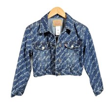 Levi's oversized crop jean jacket with all over logo's girls size large