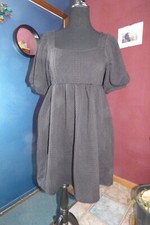 W GOTH BOHO WEDDING BLACK CABLE KNIT BABYDOLL DRESS SHORT PUFF SLEEVE L