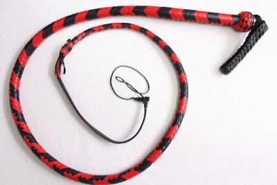 4 Ft Red & Black Whip, 8 Plaited Genuine Leather Hand  Made 