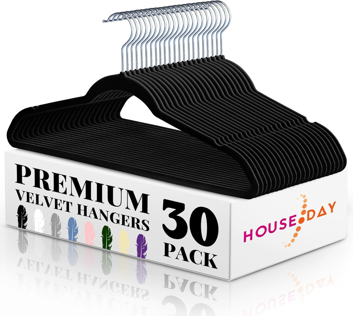 Black Velvet Non-Slip Felt Hangers 30 Pack - Space-Saving Clothes Hangers for Organized Wardrobe-image