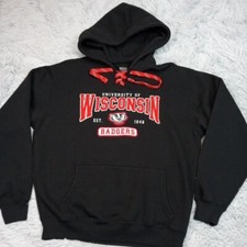 Wisconsin Badgers Sweatshirt Mens M Black Hoodie University Sports Pocket Comfy