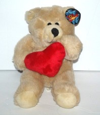 Toy Works Plush Tan Teddy Bear Red Heart 11" with hang tag