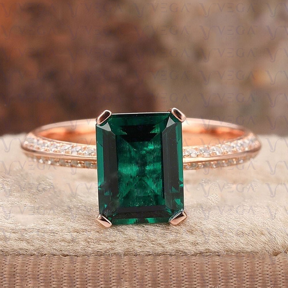 5.66Ct Emerald Natural Emerald & Diamond 100% 14k SOLID Rose Gold