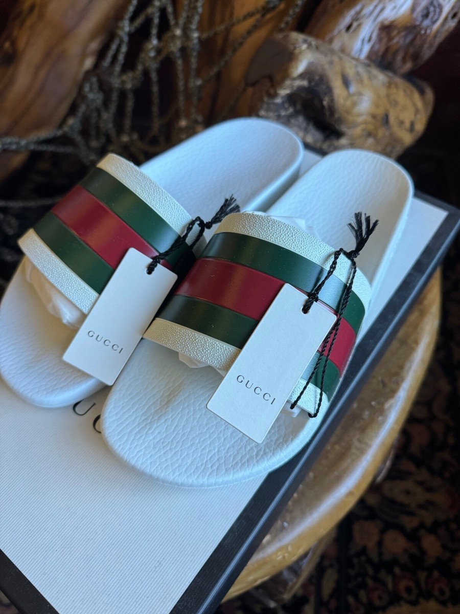 Gucci Mens Great White w Red & Green Web Stripe Slides US 9  display picture 1
