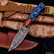 8'' Handmade Damascus Steel Skinner Knife - Hunting Fixed Blade - Gift for Men