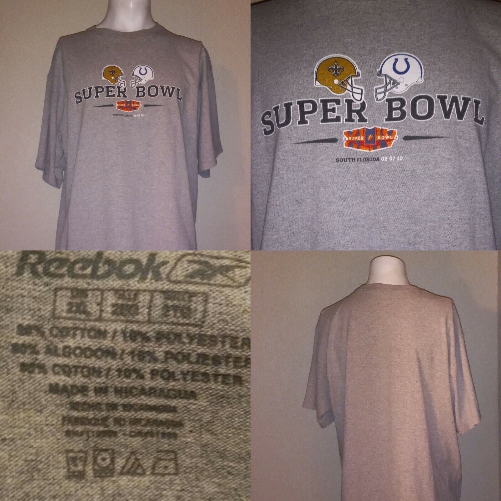 Reebok Super Bowl XLIV Saints Drew 【人気商品！】 Brees vs Peyton Manning 2 XL Colts 48 大注目 T-shirt