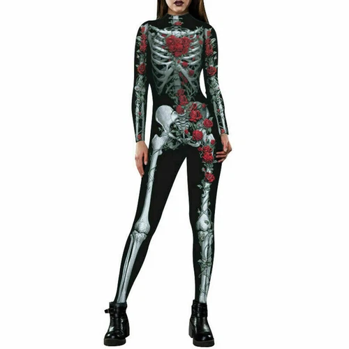 Halloween Damen Skelett Knochenrahmen Overall Body Fancy Dead Cosplay Kostüm - Bild 9 von 13