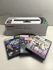 XBOX 360 Kinect Sensor In Box With Manuals, all Cords and 3 Additional Games