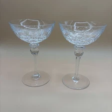 Gallia Crystal Stemware by Rogaska Set 2 Tall Saucer Champagne 7 1/8" Flaw Stem
