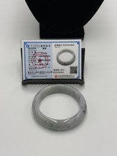 Certified Natural Grade A Jadeite Jade Round Bangle Gray Green 56 mm