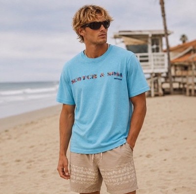 Rare Scotch & Soda Amsterdam Crew Neck Embossed Design Blue T Shirt Mens Size L