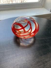 New ListingBlenko Style Art Glass Paperweight – Red Ribbon Swirl w/ Controlled Bubbles MCM