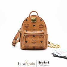 MCM Essential Visetos Ultra Mini Crossbody Backpack in Cognac