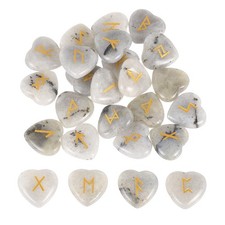 25Pcs Grey Labradorite Rune Stones Set with Engraved Elder Futhark Alphabet