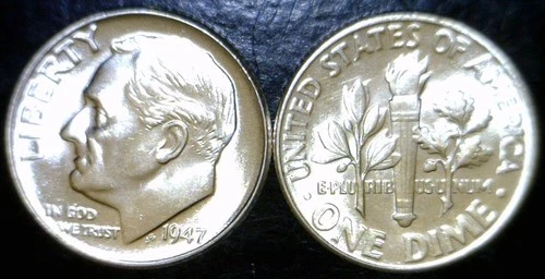 1947 BU+ / CH BU Roosevelt SILVER Dime NICE FLASHY Coin #PQ4  NR