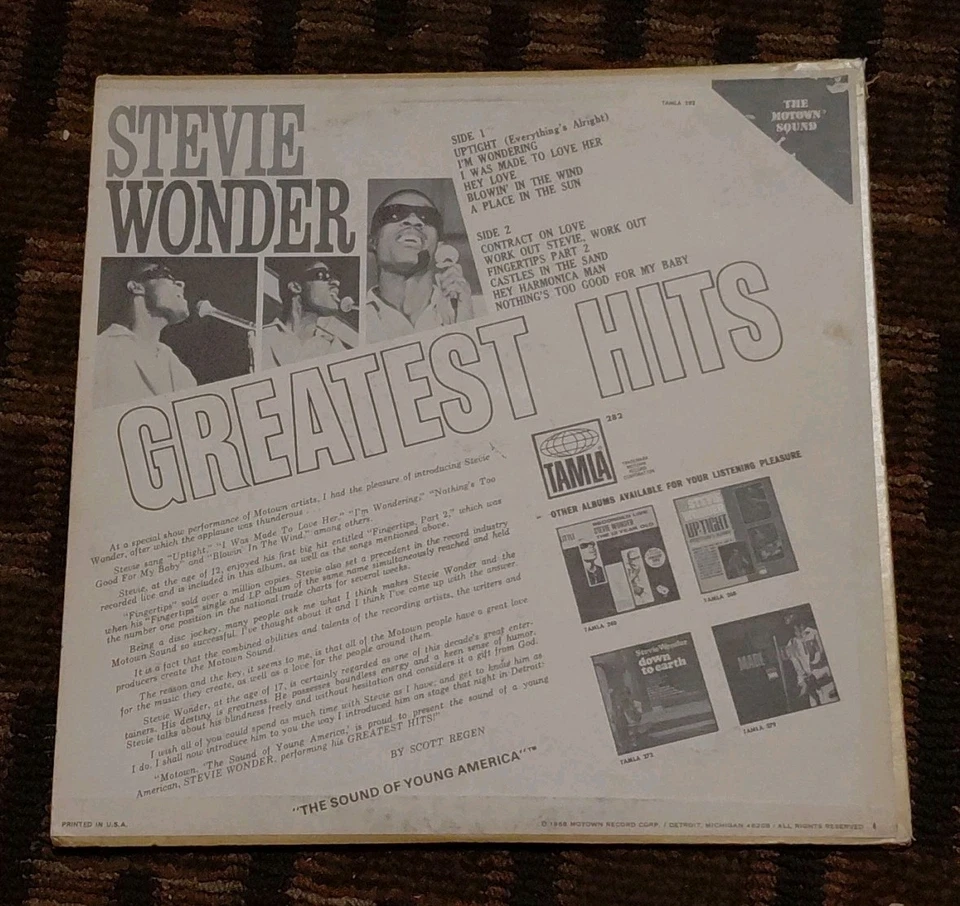 Stevie Wonder Greatest Hits 1968 Classic Vinyl Original Pressing Tamla282 Hits - Image 3 of 3