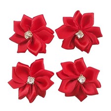Satin Ribbon Flowers Bows Rose With Rhinestone Appliques Craft Assorted 40 PCS