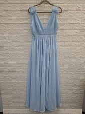 New Ieena for Mac Duggal Blue Pleated Chiffon Gown Size 8 US 