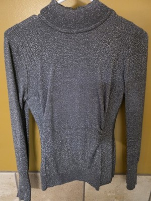 Cache Women s Gray Metallic Knit Mock Neck Half-Zip Pullover Sweater Size M