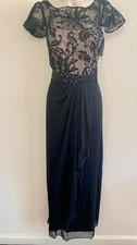 Patra Black Knee-Length Dress Size 14 Sheer Lace Bodice Elegant Evening #220 NWT