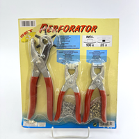 Vintage Lochzange Set 3-Tlg Rot Griff | Perforator ÖSenzange Druckknopfzange
