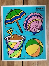 Vintage 1985 & 1986 Playskool Wooden Tray Puzzles Lot(2) 4-Piece made in USA