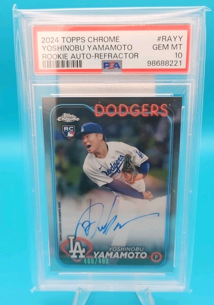 2024 Topps Chrome Rookie Refractor: #RAYY Yoshinobu Yamamoto Auto /499 PSA 10