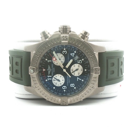 Breitling Chrono Avenger Titanium Chronograph Watch Green Rubber Strap