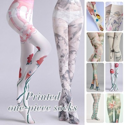 Women Floral Print Lolita Polyester Pantyhose Harajuku Sotckings Opaque Tights