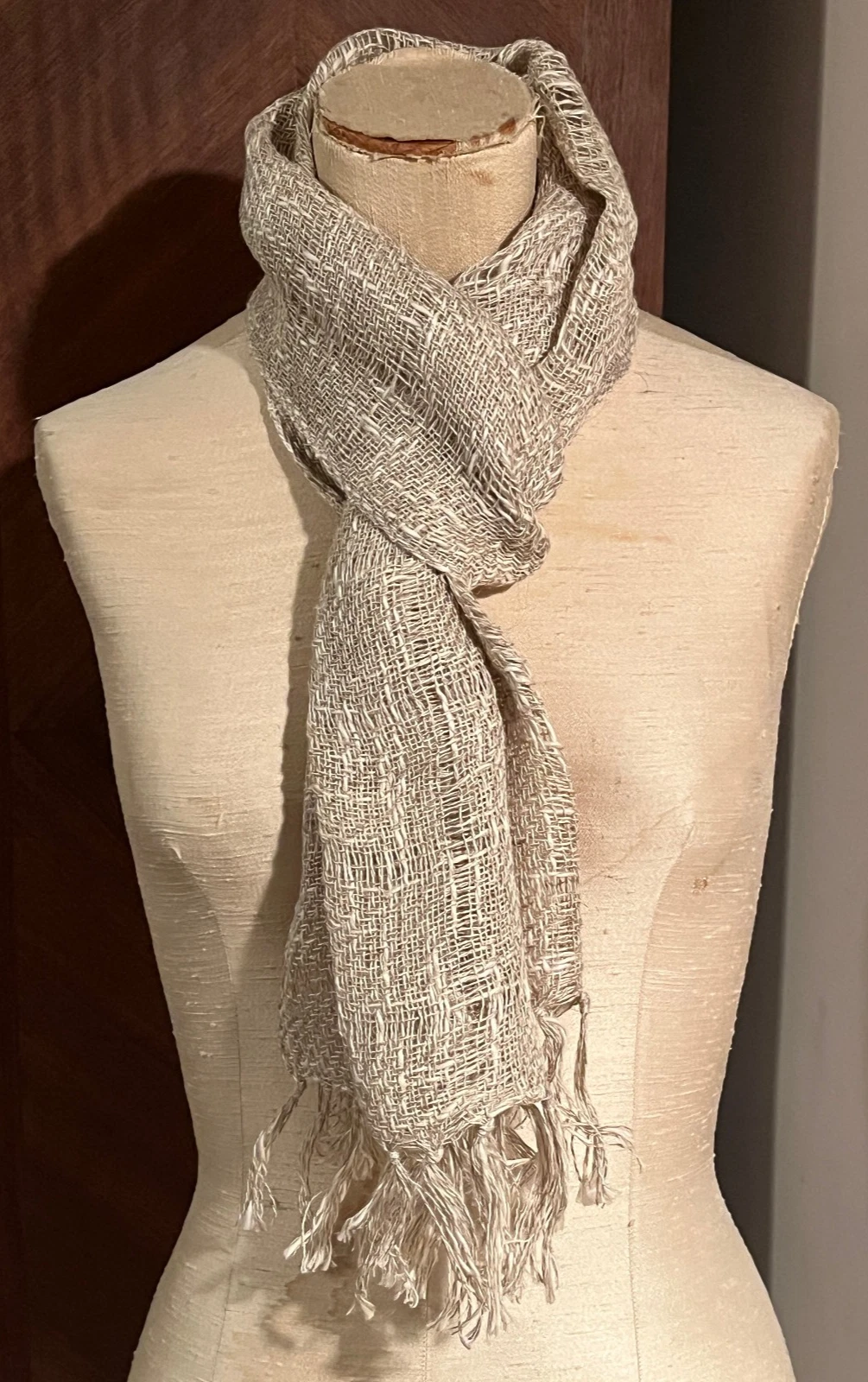 New Helena Ruuth Linen & Cotton Scarf - Natural Linen Color Handmade in Ireland