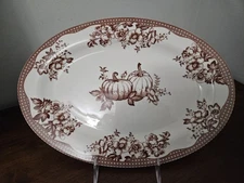 Dwell Essentials 13.5”X9.5" Pumpkin Design Brown Transferware Platter NEW