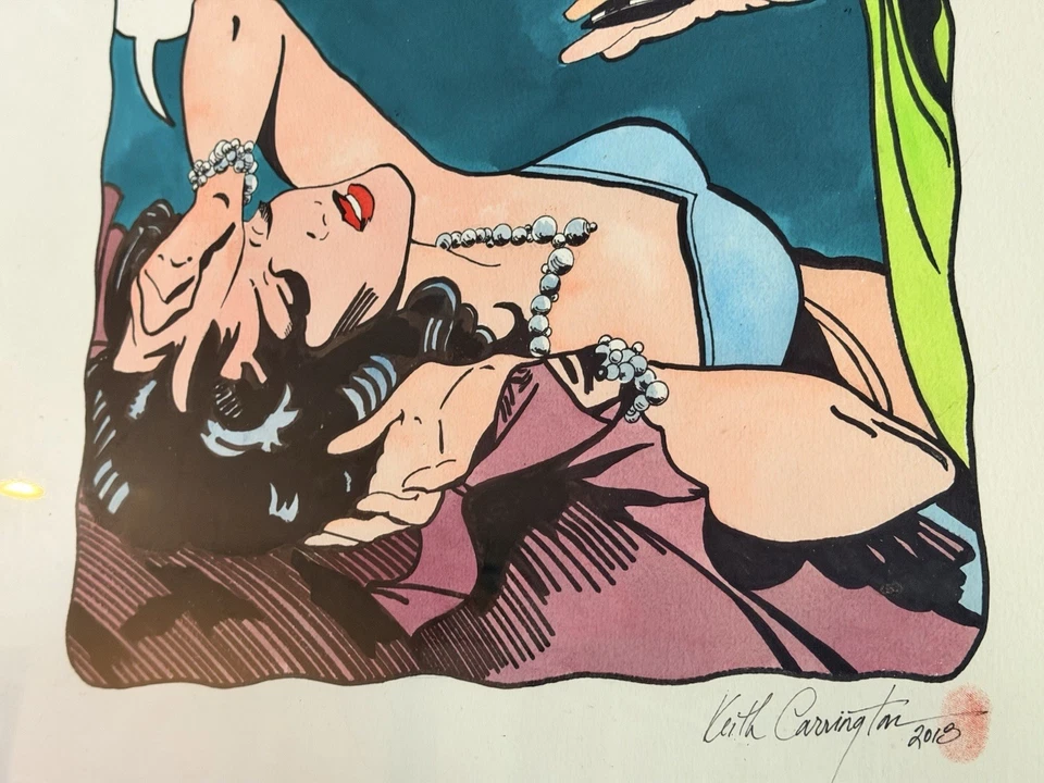 Tinta de arte pop firmada por Keith Carrington 2018 sobre papel cómic Xanax como otro vaso Foto 2 de 4